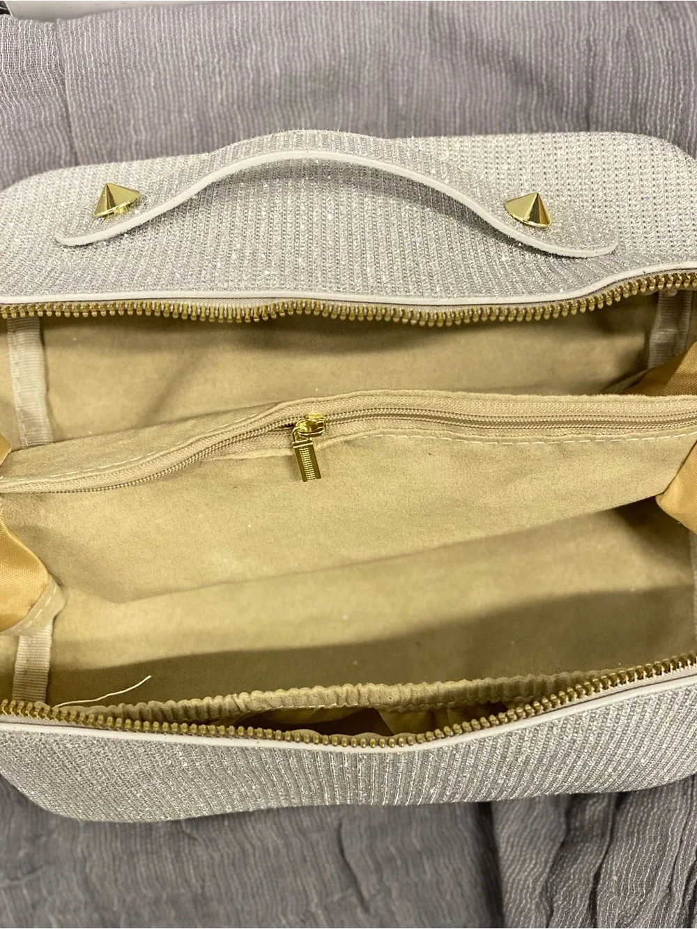 Silver Sparkle Top-Handle Cosmetic Case - Women's Bag